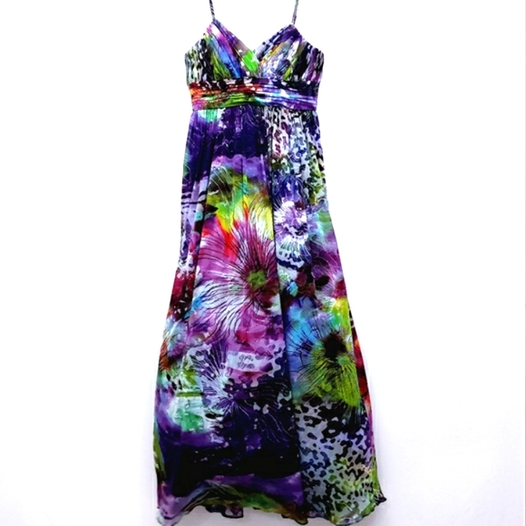 Dcode 1.8 Multicolor Abstract Tulle Ruched Sleeveless Maxidress - Picture 17 of 17